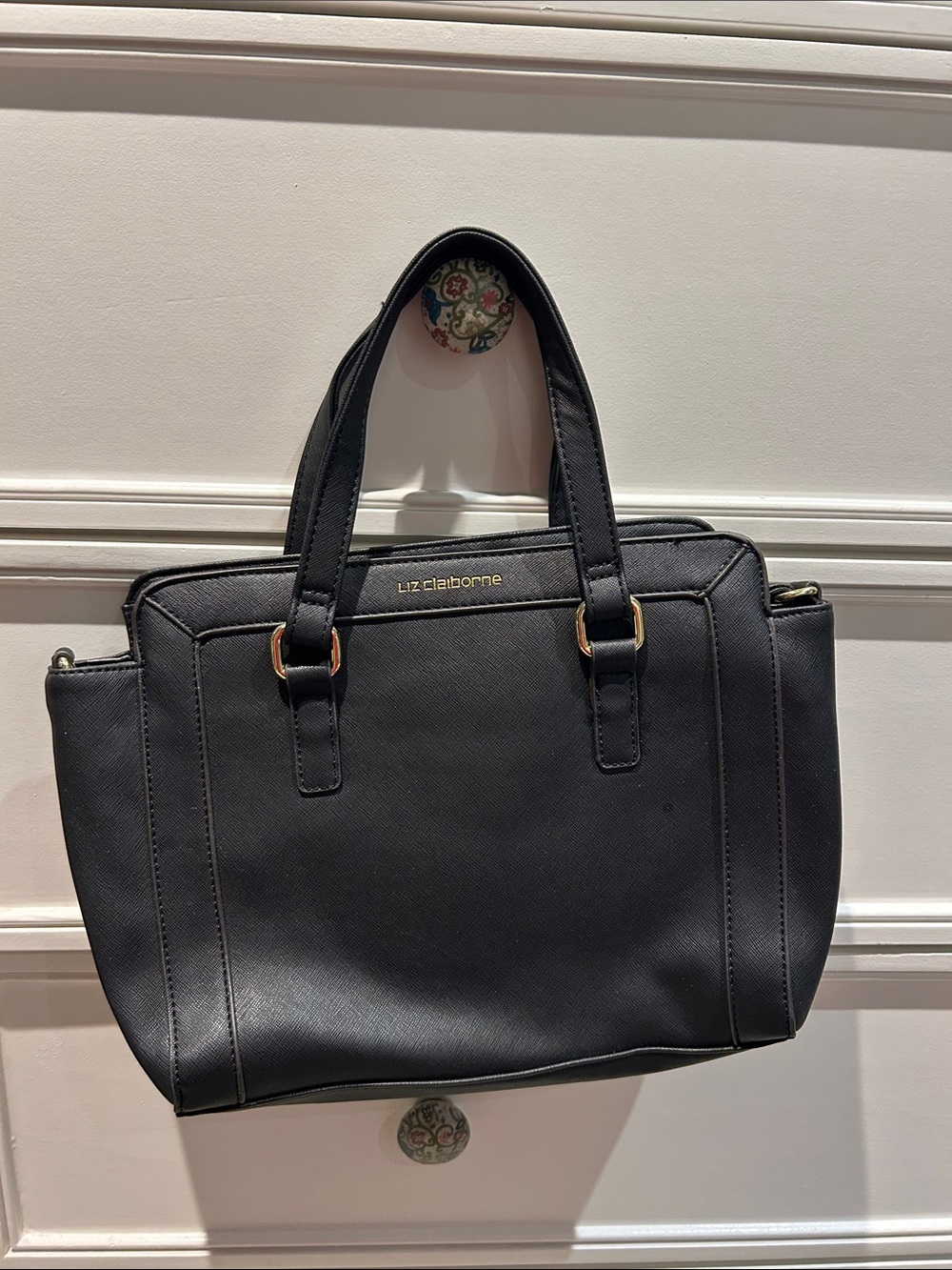Liz Claiborne Black Double-Handle Satchel with Gold Hardware